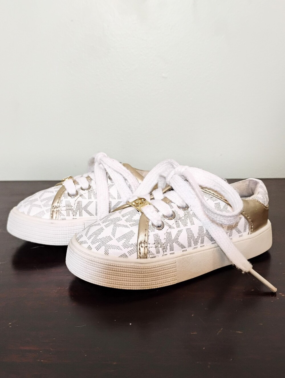Michael Kors Baby Girls Jem Rally Gold & White Sneakers - Size 6 Baby Girl